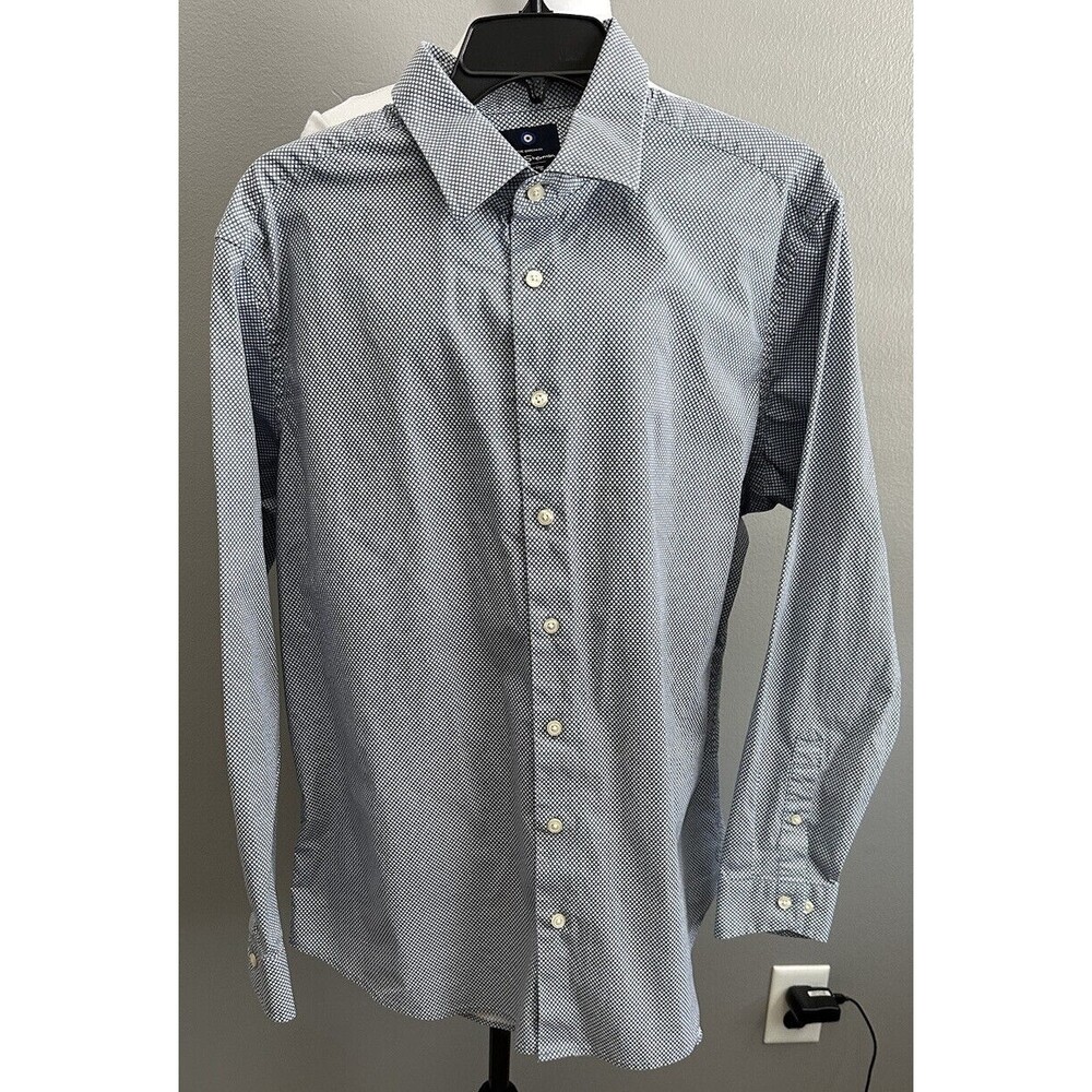 Ben Sherman Mens Shirt XL Stretch Blue Spotted Designer Casual Button Down Style